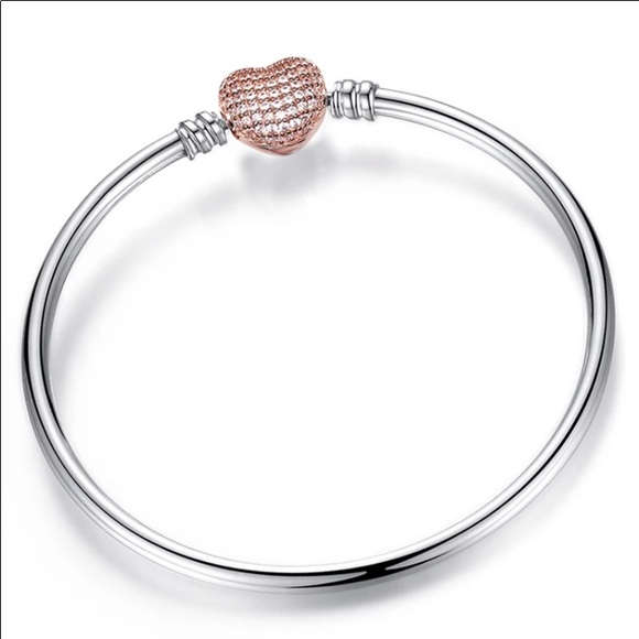 ❤️BEAUTIFUL SILVER PANDORA LIKE BRACELET WITH ROSE GOLD HEART CLASP❤️ - Picture 2 of 5